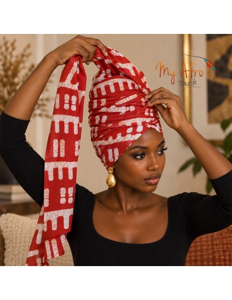 Foulard africain batik rouge et blanc | My Afro Touch