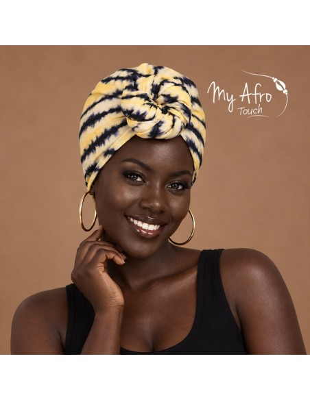 Foulard africain jaune et indigo | My Afro Touch