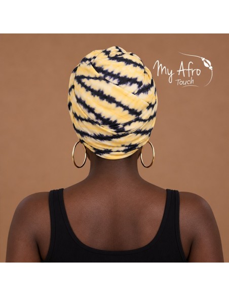 Foulard africain jaune et indigo | My Afro Touch