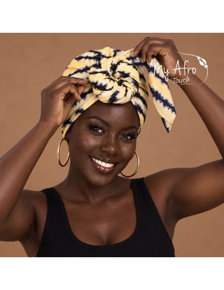 Foulard africain jaune et indigo | My Afro Touch