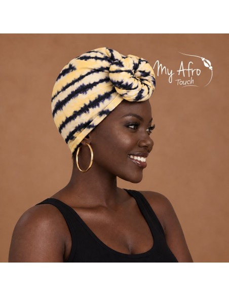 Foulard africain jaune et indigo | My Afro Touch