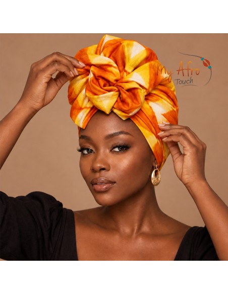Foulard africain batik orange et jaune | My Afro Touch