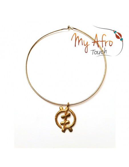 Collier torque tour de cou avec pendentif Gye Nyame adinkra en bronze