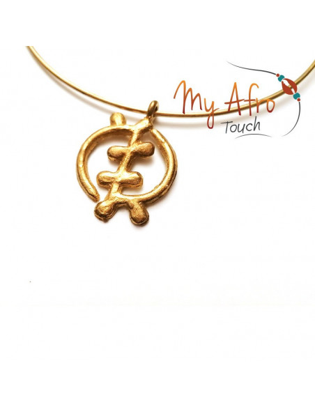 Collier torque tour de cou avec pendentif Gye Nyame adinkra en bronze