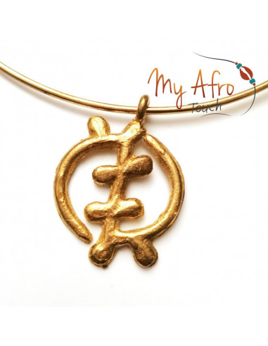 Collier torque tour de cou avec pendentif Gye Nyame adinkra en bronze