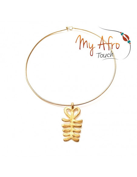 Collier torque tour de cou avec pendentif Aya adinkra en bronze