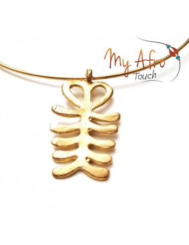 Collier torque tour de cou avec pendentif Aya adinkra en bronze