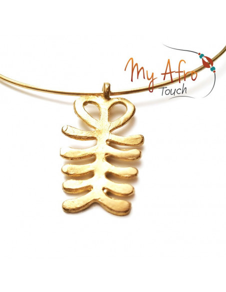 Collier torque tour de cou avec pendentif Aya adinkra en bronze
