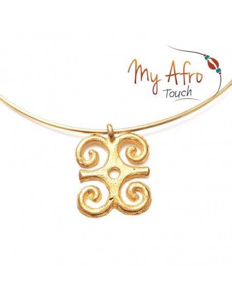 Collier torque tour de cou avec pendentif Swennimmen adinkra en bronze