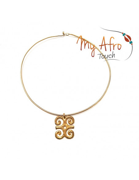 Collier torque tour de cou avec pendentif Swennimmen adinkra en bronze